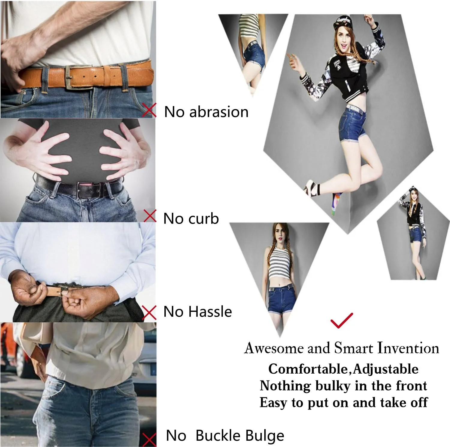 WERFORU No Buckle Show Belt for Men Buckle Free Stretch Belt for Jeans Pants 1.38 Inches Wide Father's Day Gift