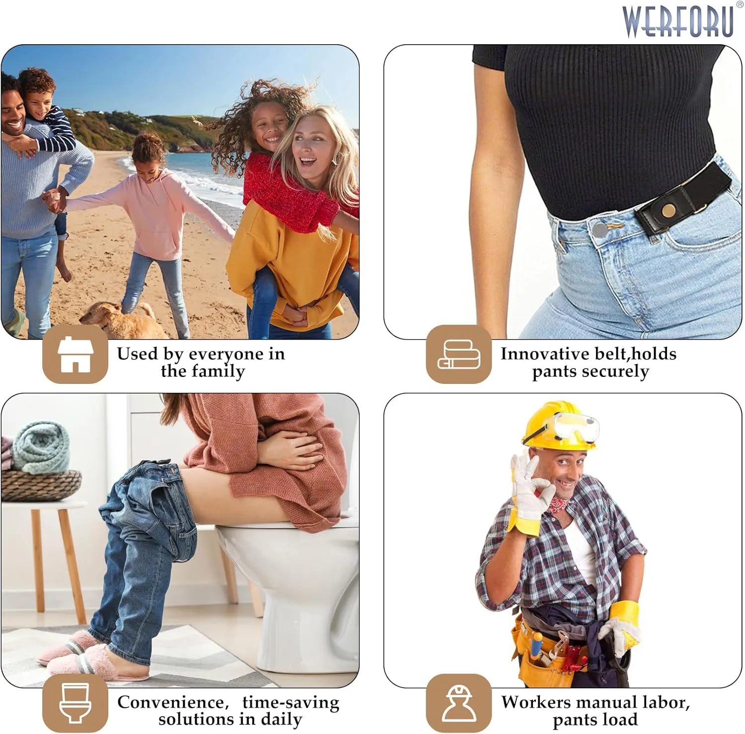 WERFORU No Buckle Stretch Belt for Women and Men Elastic Waist Belt up to 72 Inches for Jeans Pants