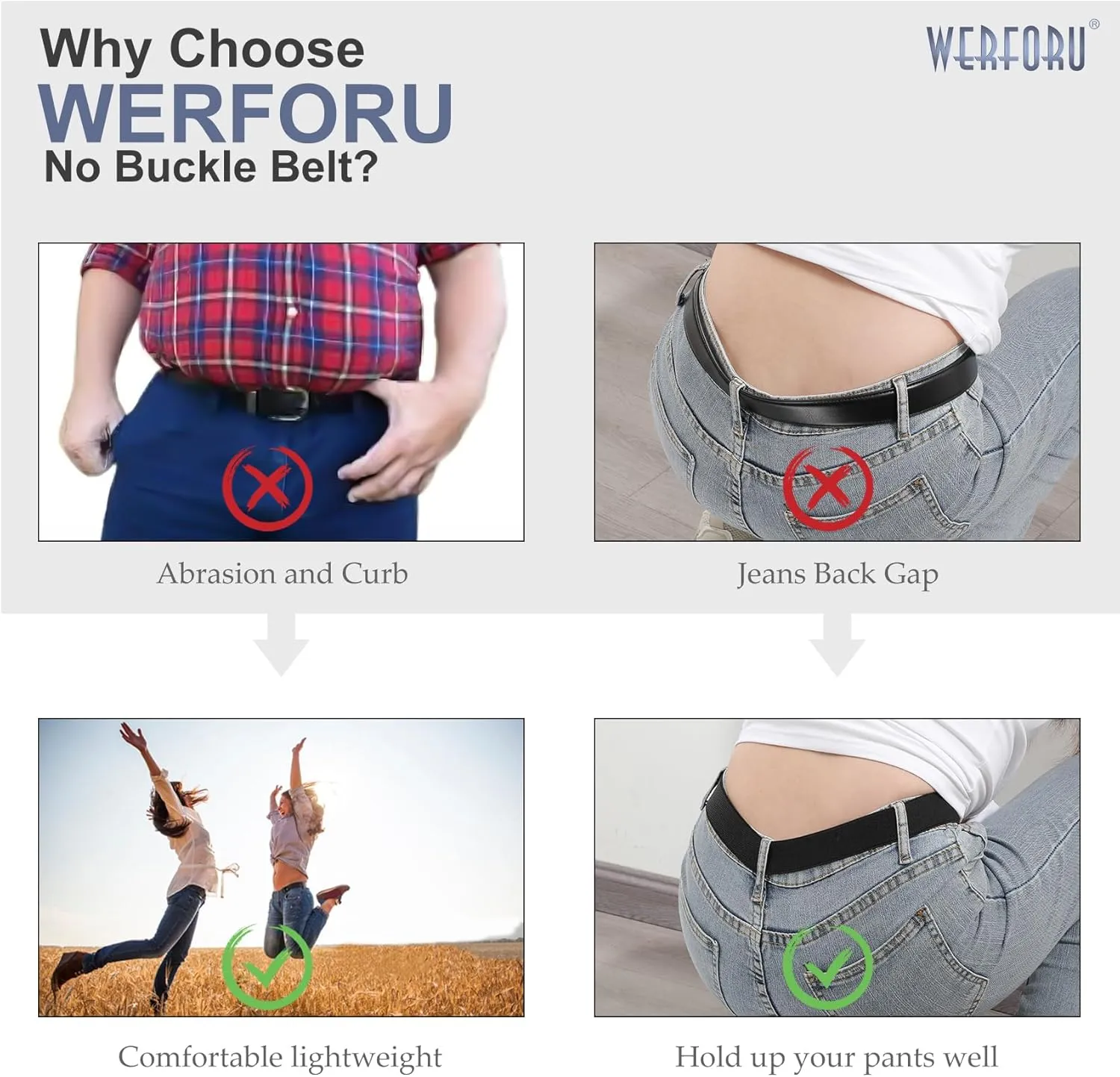 WERFORU No Buckle Stretch Belt for Women and Men Elastic Waist Belt up to 72 Inches for Jeans Pants