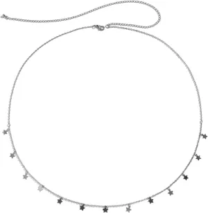 Western Accessories, Silver Thin Waist Chain Minimalist Star with Tassel 105Cm Copper Cable Waist Chain