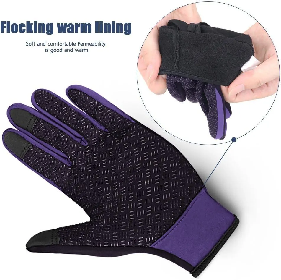Winter Gloves Touch Screen Warm Gloves Cold Weather Windproof Cycling Driving Riding Bike Telefingers Thermal Gloves Non-Slip Silicone Gel Adjustable Full Finger Mittens