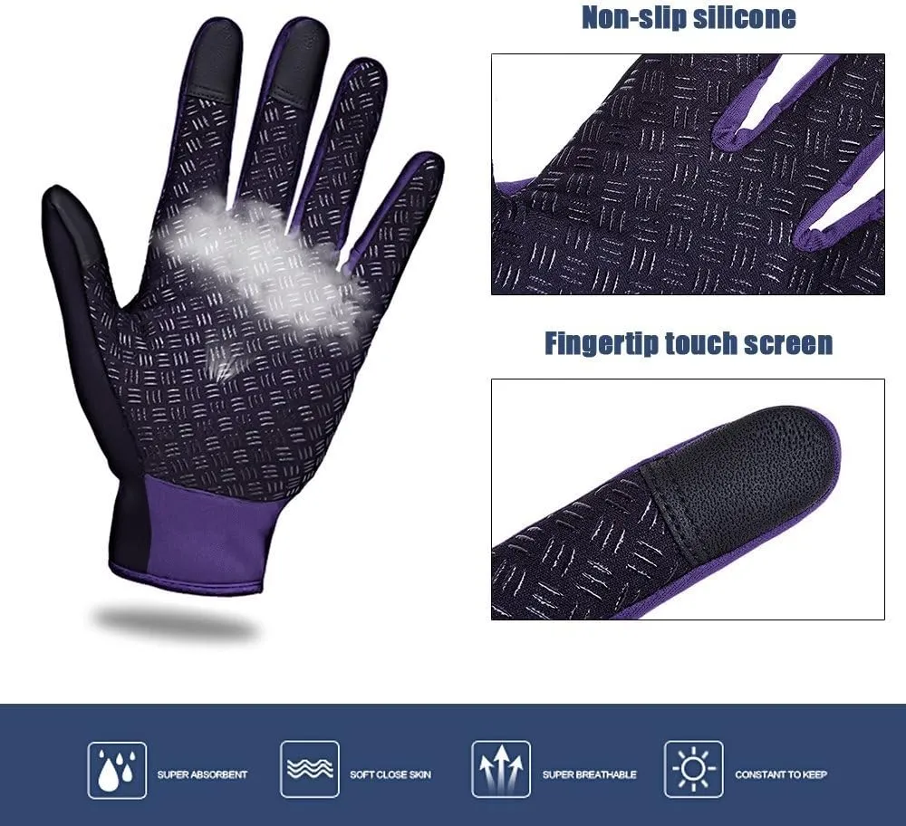 Winter Gloves Touch Screen Warm Gloves Cold Weather Windproof Cycling Driving Riding Bike Telefingers Thermal Gloves Non-Slip Silicone Gel Adjustable Full Finger Mittens