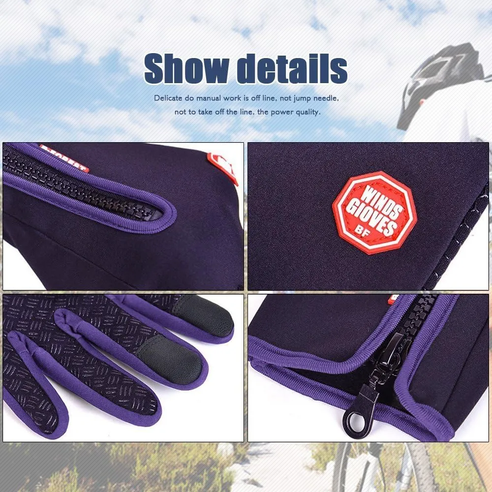 Winter Gloves Touch Screen Warm Gloves Cold Weather Windproof Cycling Driving Riding Bike Telefingers Thermal Gloves Non-Slip Silicone Gel Adjustable Full Finger Mittens