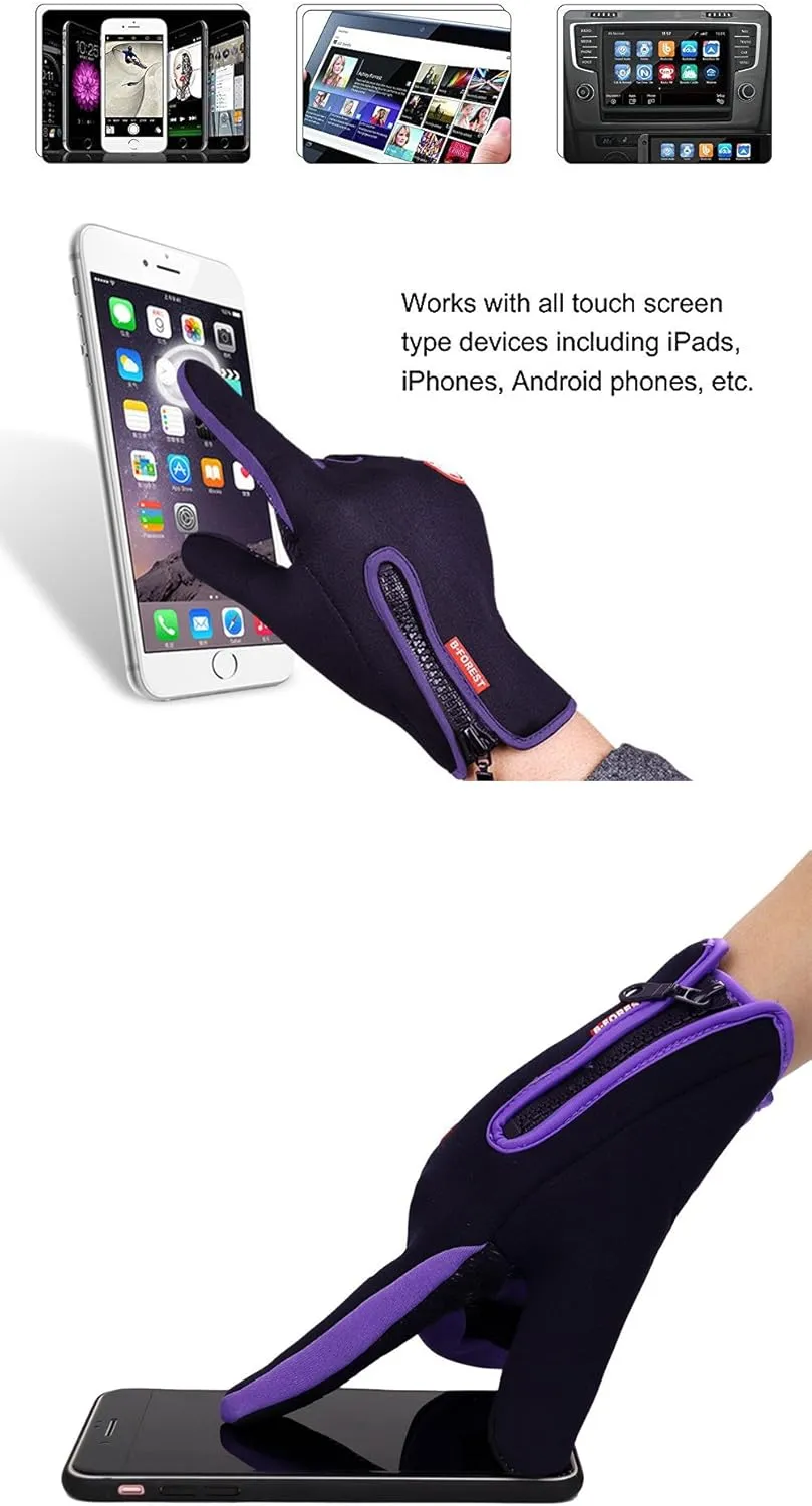 Winter Gloves Touch Screen Warm Gloves Cold Weather Windproof Cycling Driving Riding Bike Telefingers Thermal Gloves Non-Slip Silicone Gel Adjustable Full Finger Mittens