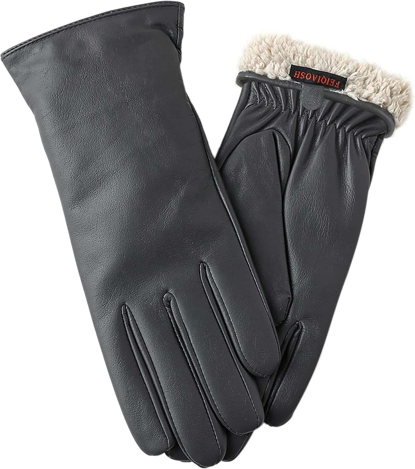 Winter Leather Gloves for Women, Premium Sheepskin Warm Gloves for Cold Weather, Fleece Lining Touch Screen Glove