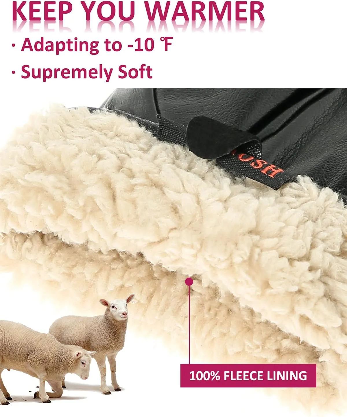 Winter Leather Gloves for Women, Premium Sheepskin Warm Gloves for Cold Weather, Fleece Lining Touch Screen Glove