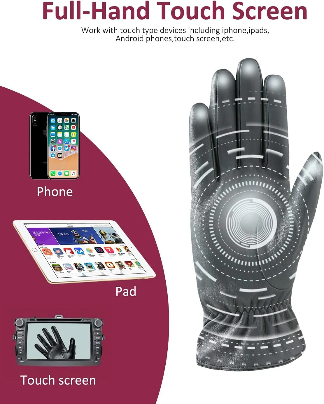 Winter Leather Gloves for Women, Premium Sheepskin Warm Gloves for Cold Weather, Fleece Lining Touch Screen Glove
