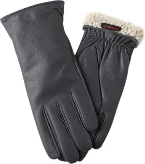 Winter Leather Gloves for Women, Premium Sheepskin Warm Gloves for Cold Weather, Fleece Lining Touch Screen Glove