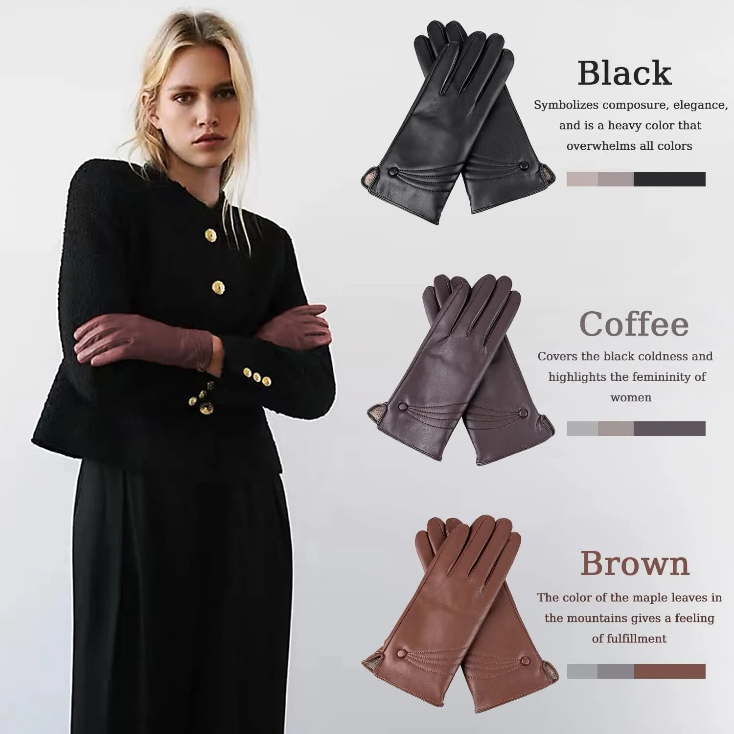 Winter Leather Gloves for Women, Warm Touchscreen Driving Texting Cashmere Lined Gloves