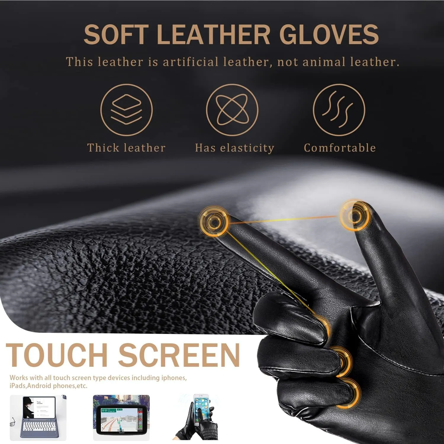 Winter Leather Gloves for Women, Warm Touchscreen Driving Texting Cashmere Lined Gloves