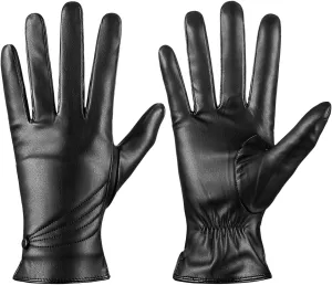 Winter Leather Gloves for Women, Warm Touchscreen Driving Texting Cashmere Lined Gloves