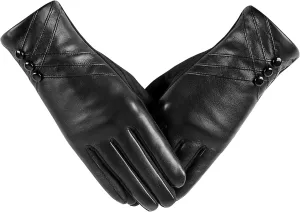Winter Leather Gloves for Women,With Touchscreen Texting Warm Cashmere Lining Windproof Suede Driving Gloves