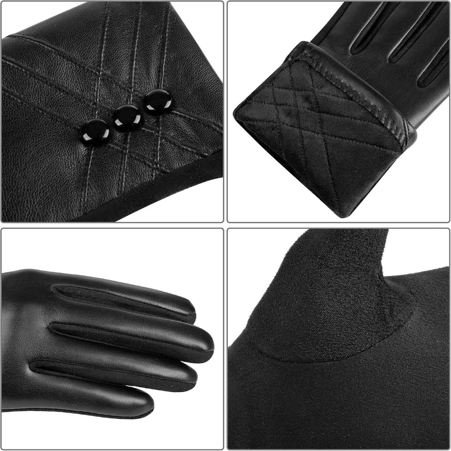 Winter Leather Gloves for Women,With Touchscreen Texting Warm Cashmere Lining Windproof Suede Driving Gloves