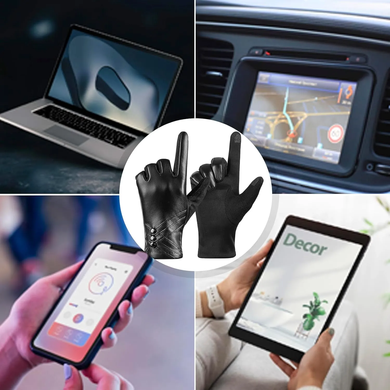 Winter Leather Gloves for Women,With Touchscreen Texting Warm Cashmere Lining Windproof Suede Driving Gloves