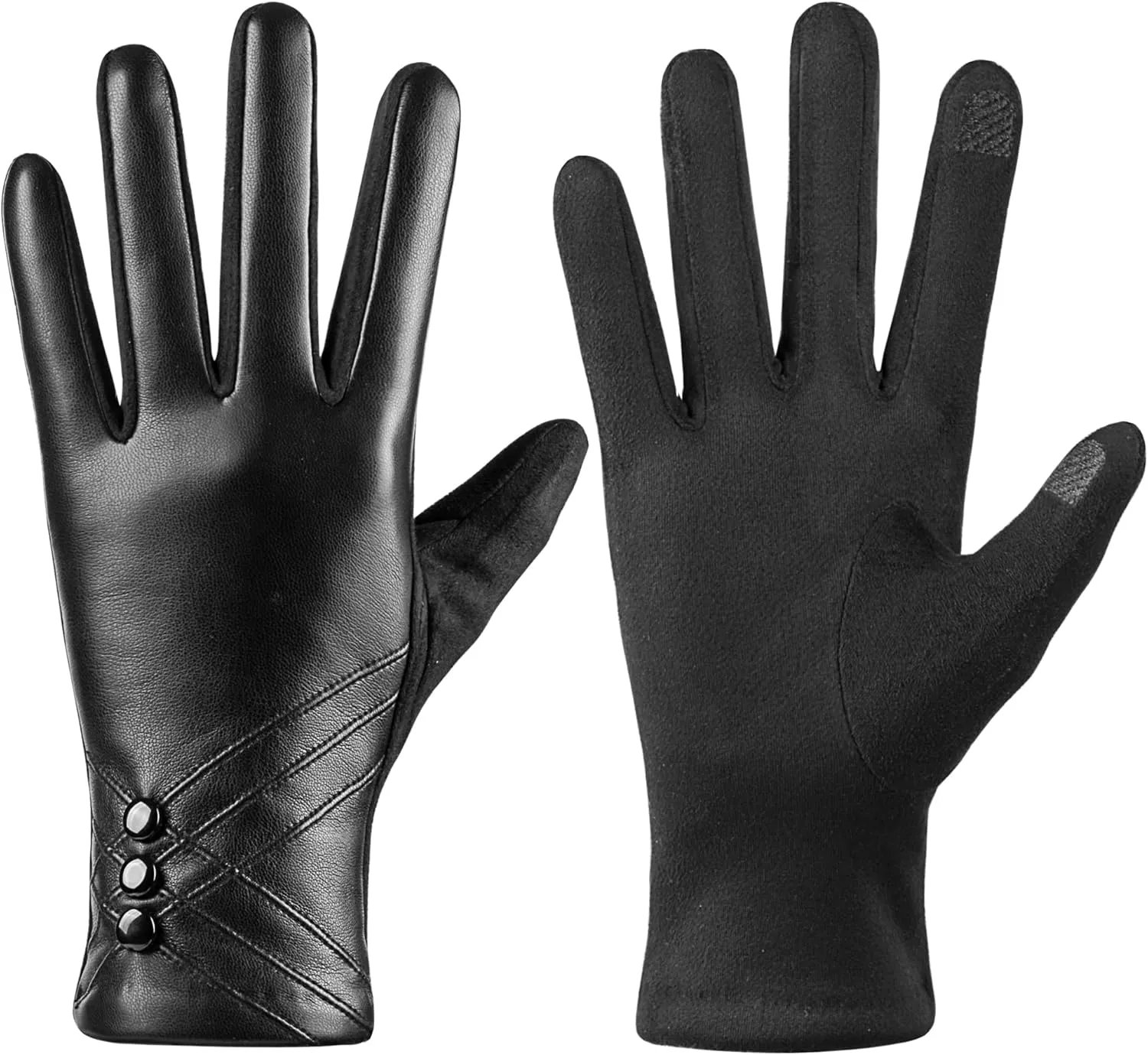 Winter Leather Gloves for Women,With Touchscreen Texting Warm Cashmere Lining Windproof Suede Driving Gloves