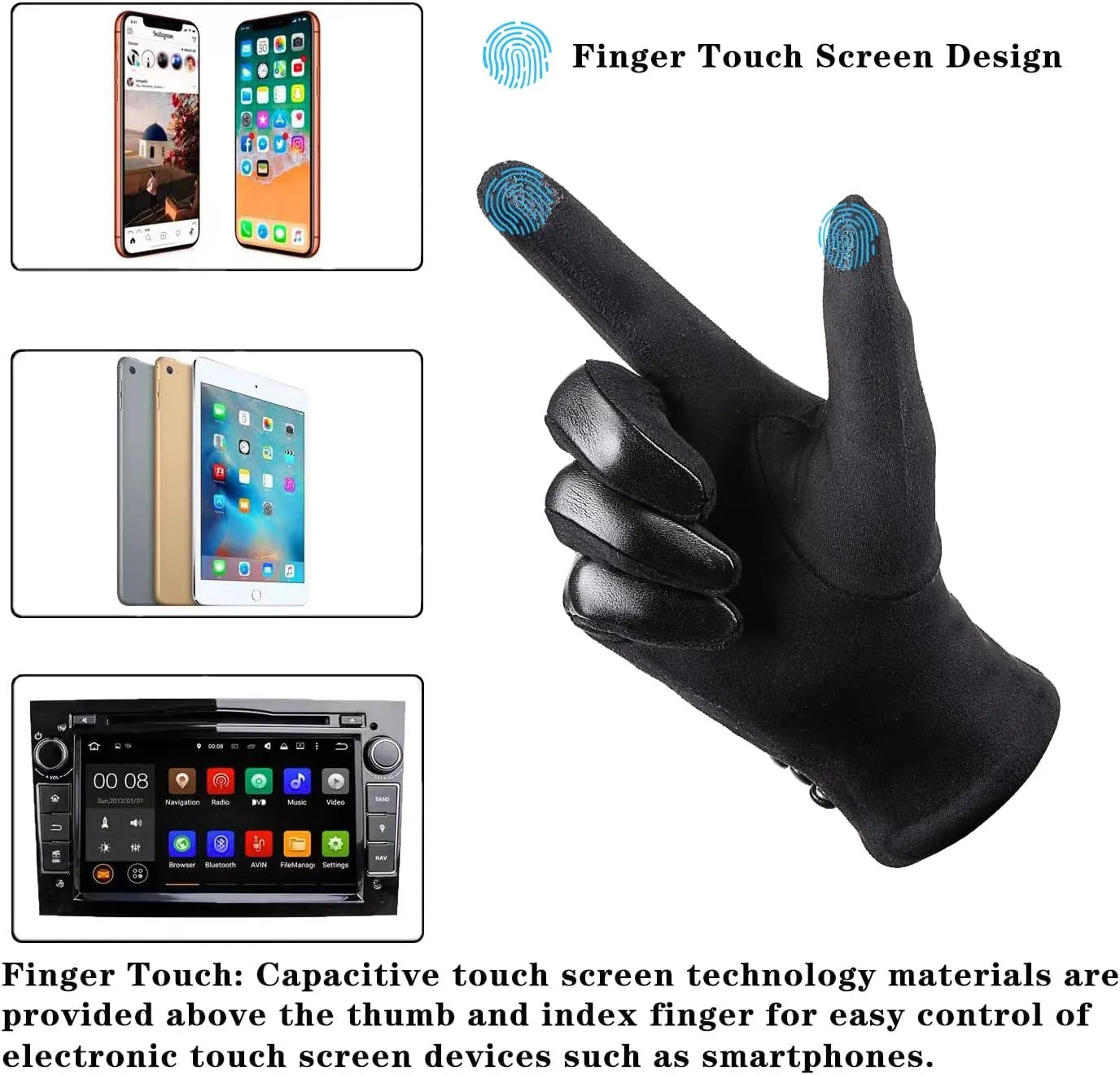 Winter Leather Gloves for Women,With Touchscreen Texting Warm Cashmere Lining Windproof Suede Driving Gloves