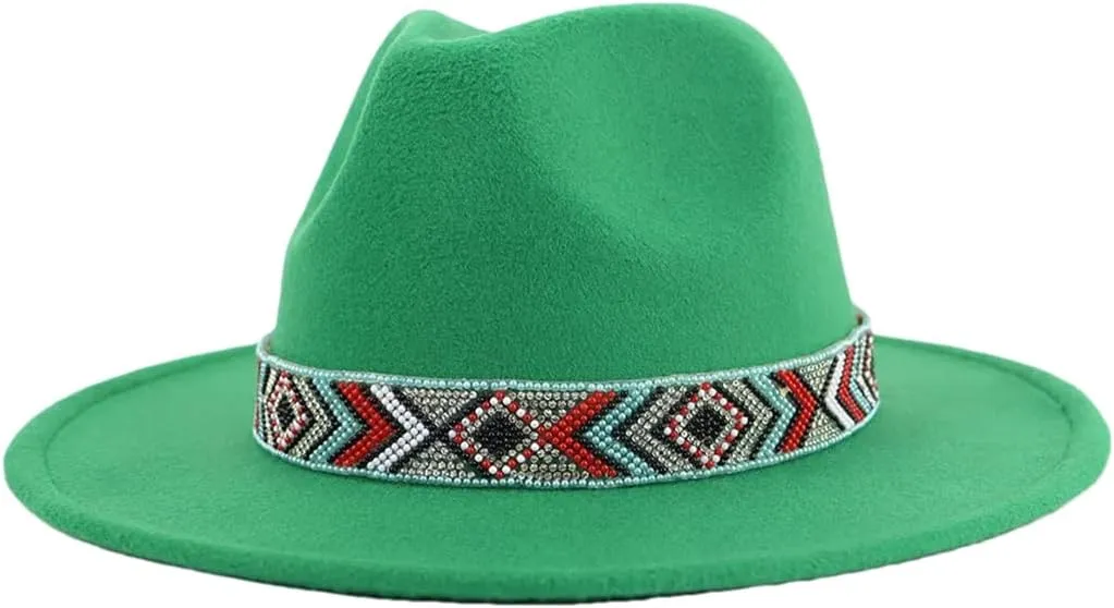 Women Fedoras Accessories Colorful Beads Wide Edge Jazz Hat Men Panama Hat Sombrero 22 M55-58cm
