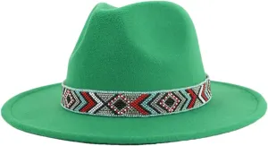 Women Fedoras Accessories Colorful Beads Wide Edge Jazz Hat Men Panama Hat Sombrero 22 M55-58cm