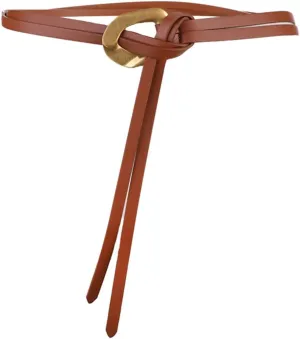 Women Genuine Leather Tie Belt Gold Buckle Double Strap Belts