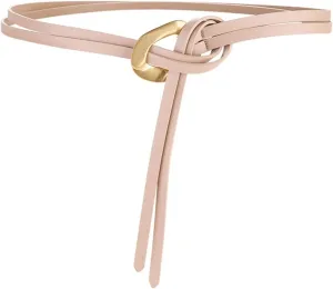 Women Genuine Leather Tie Belt Gold Buckle Double Strap Belts