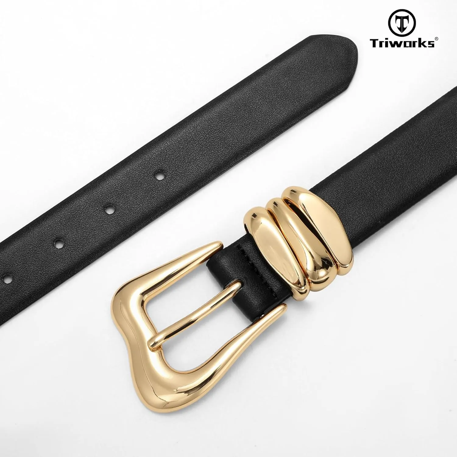 Women Leather Belt with Gold Buckle Fashion Ladies Leather Waist Belt for Jeans Pants