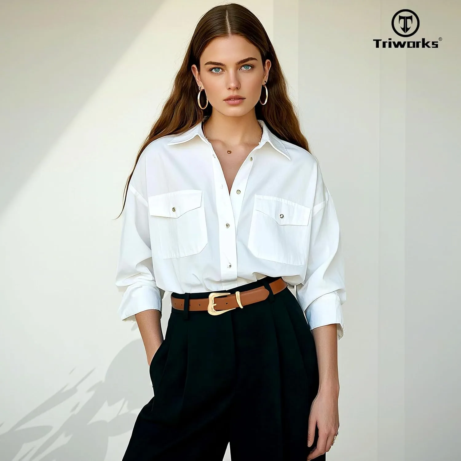 Women Leather Belt with Gold Buckle Fashion Ladies Leather Waist Belt for Jeans Pants