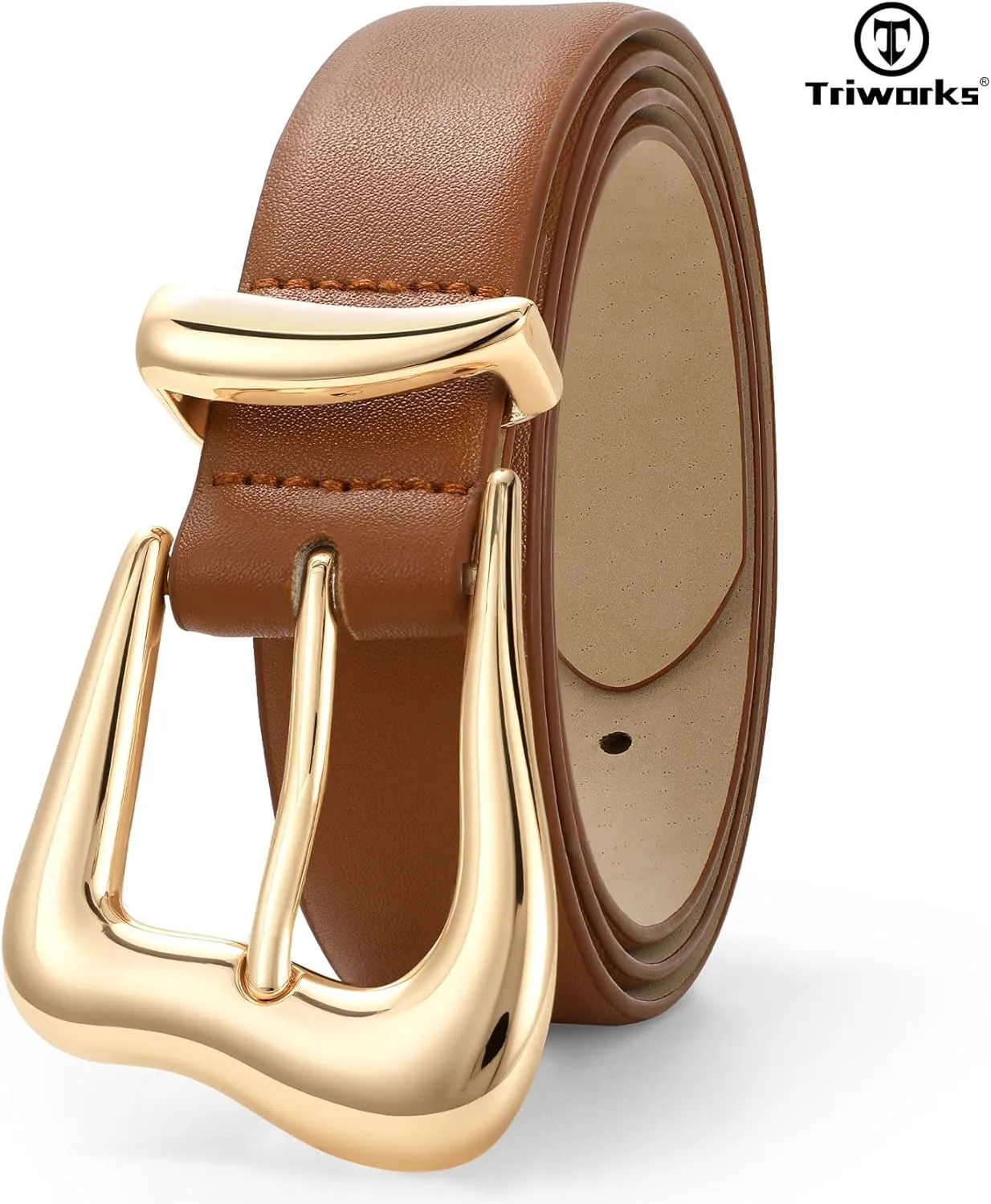 Women Leather Belt with Gold Buckle Fashion Ladies Leather Waist Belt for Jeans Pants