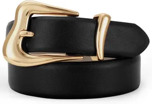 Women Leather Belt with Gold Buckle Fashion Ladies Leather Waist Belt for Jeans Pants