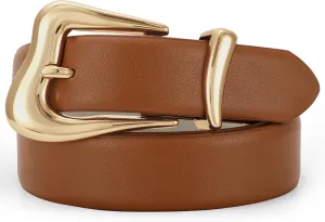 Women Leather Belt with Gold Buckle Fashion Ladies Leather Waist Belt for Jeans Pants