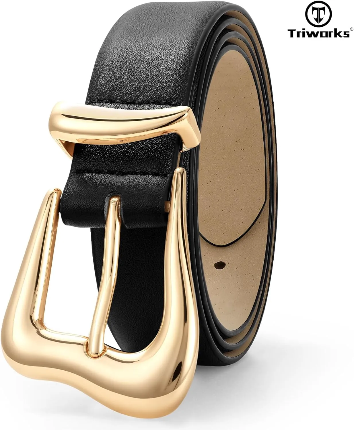 Women Leather Belt with Gold Buckle Fashion Ladies Leather Waist Belt for Jeans Pants