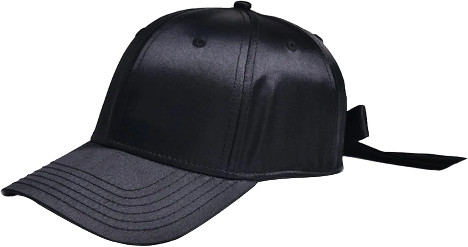 Women Satin Bow-Tie Baseball Cap Silky Elastic Strapback Trucker Hat Trendy Cute Bowknot Ponycap Summer Outdoors Sun Cap