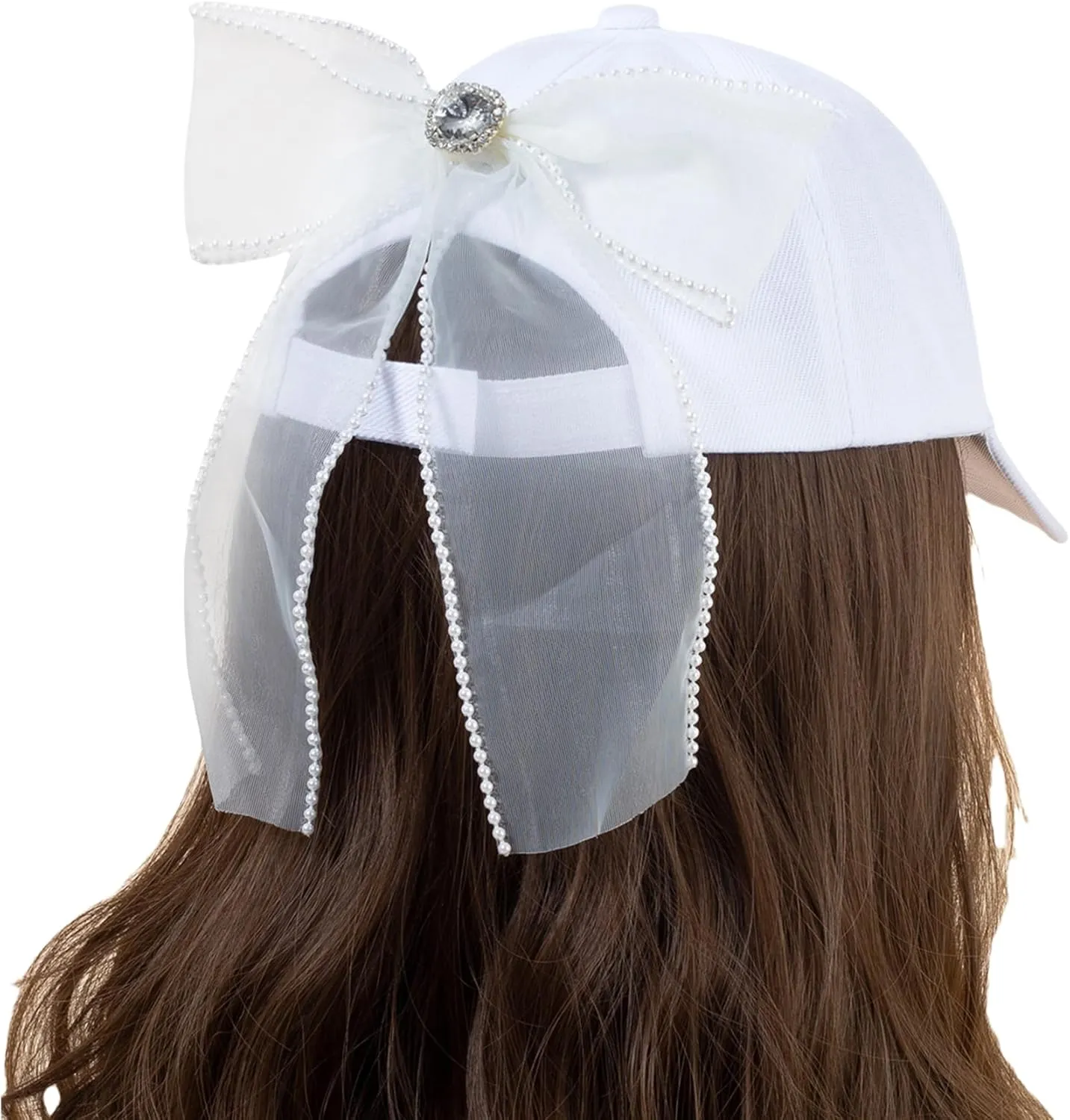 Women Satin Bow-Tie Baseball Cap Silky Elastic Strapback Trucker Hat Trendy Cute Bowknot Ponycap Summer Outdoors Sun Cap
