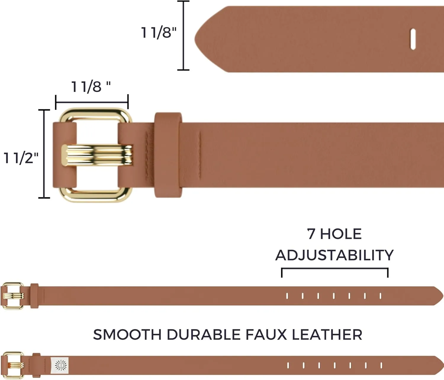 Womens Brown Vegan Leather Belt  Adjustable Belt with Gold Buckle for Jeans, Dresses, Casual & Everyday Outfits