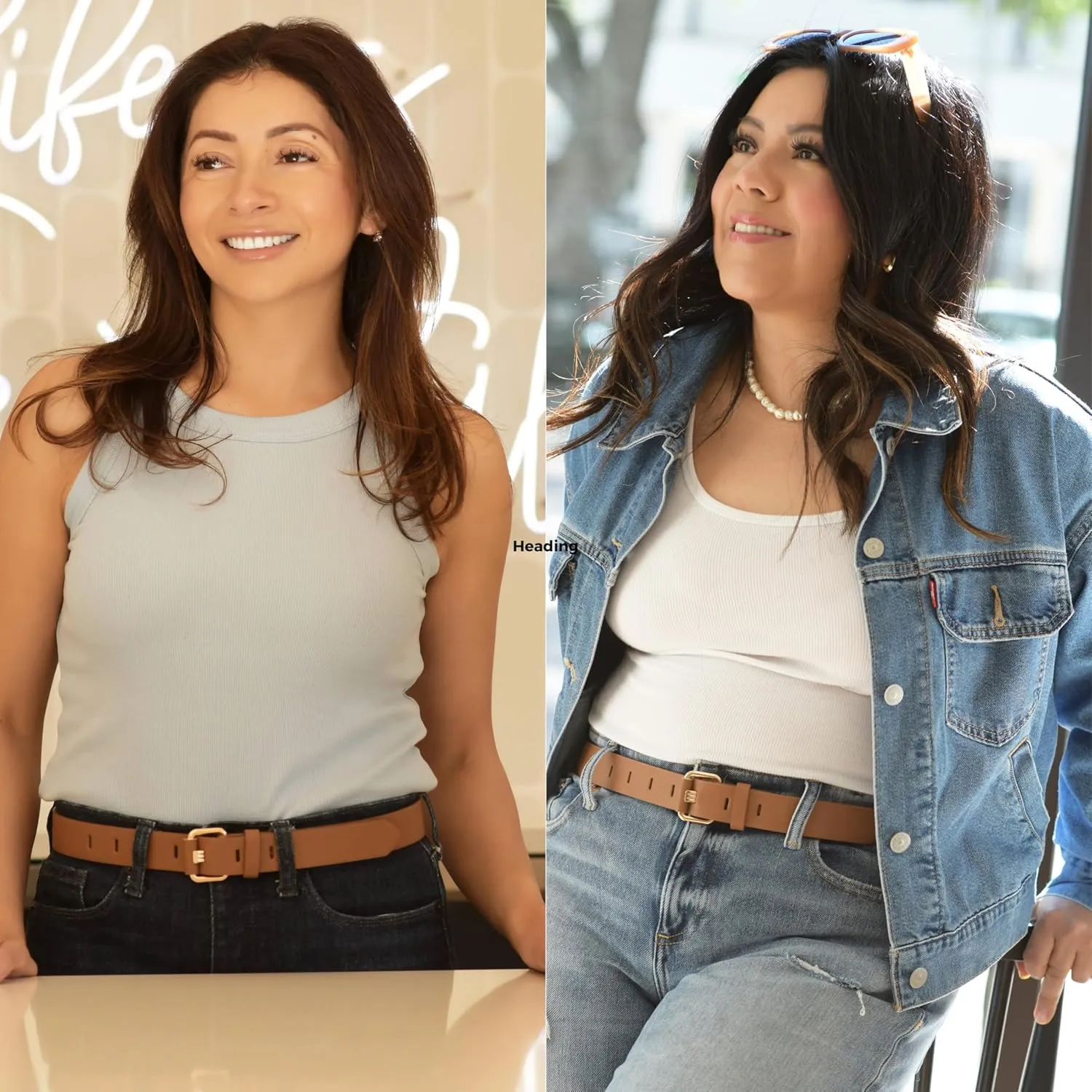 Womens Brown Vegan Leather Belt  Adjustable Belt with Gold Buckle for Jeans, Dresses, Casual & Everyday Outfits