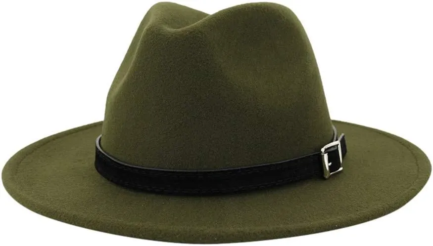 Women's Classic Wide Brim Fedora Hat with Belt Buckle Panama Hat Ladies Foldable Church Cap for Women and Men