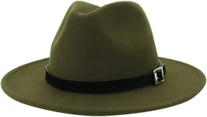 Women's Classic Wide Brim Fedora Hat with Belt Buckle Panama Hat Ladies Foldable Church Cap for Women and Men