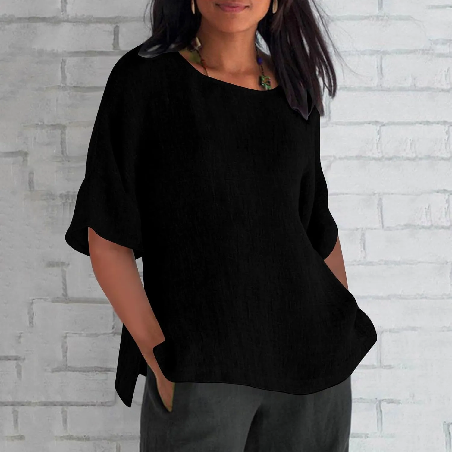 Womens Cotton Tops Summer Basic T Shirts Oversized Solid Blouses Boat Neck Tops Summer Tees Fashion Trendy Outfit