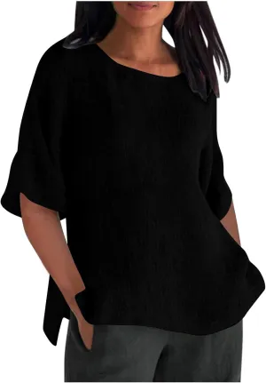 Womens Cotton Tops Summer Basic T Shirts Oversized Solid Blouses Boat Neck Tops Summer Tees Fashion Trendy Outfit
