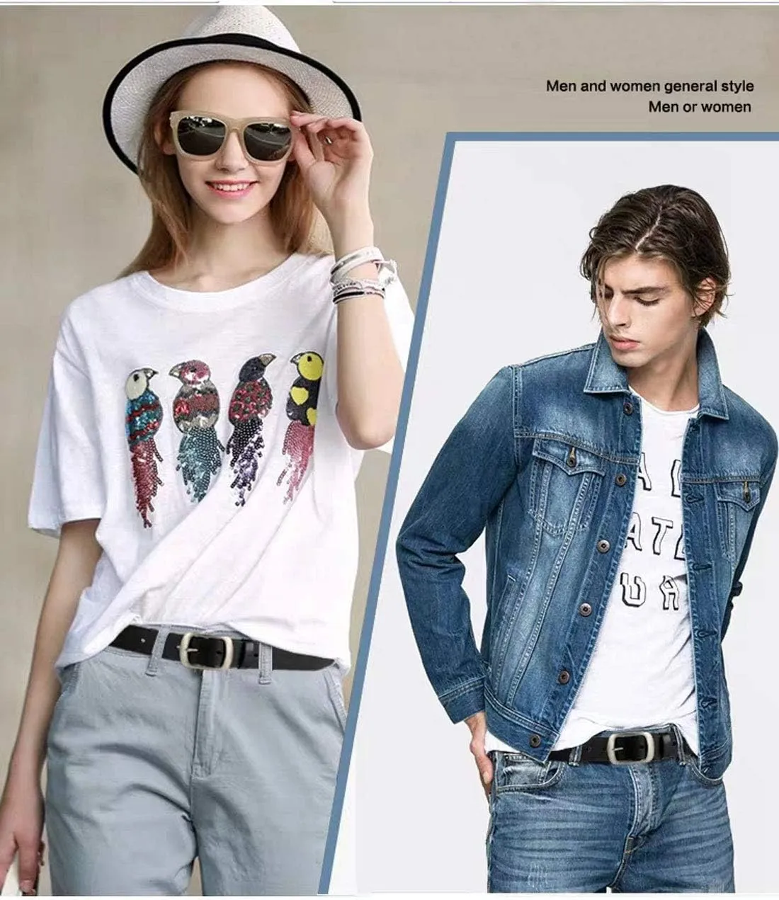 Womens Leather Belt for Jeans, Black Leather Waist Belts with Pin Buckles