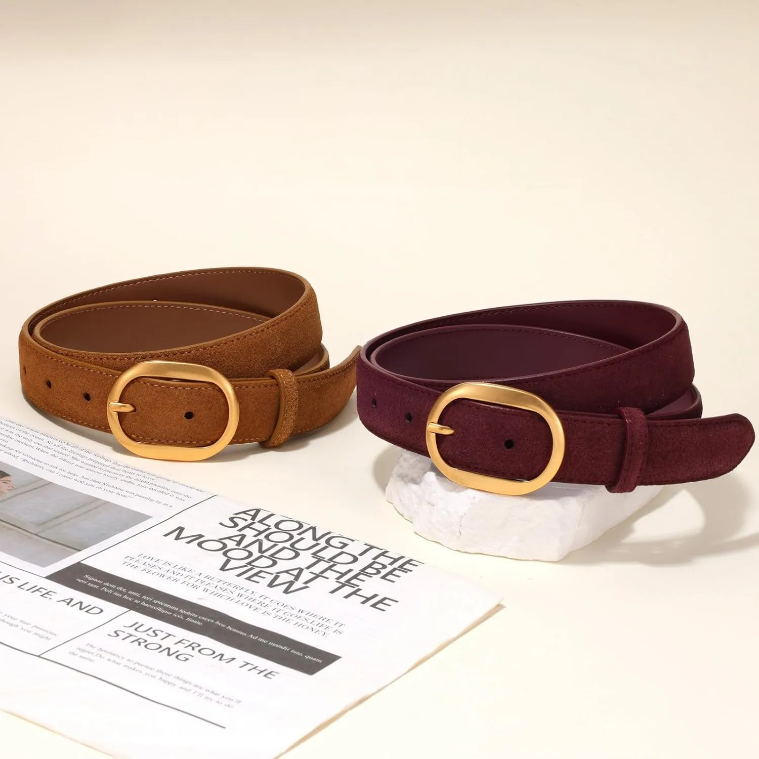 Womens Leather Suede Belt Brown Waist Belt for Casual Dress Jeans Ladies Genuine Leather Gold Buckle Belt