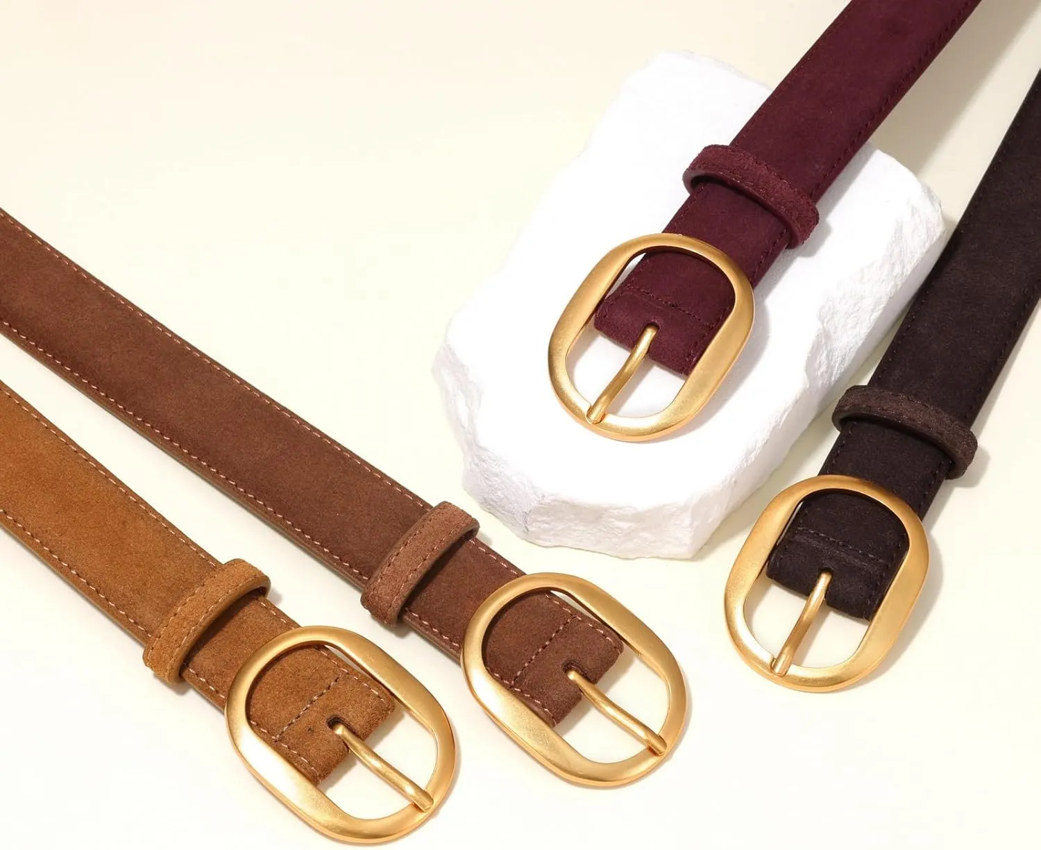 Womens Leather Suede Belt Brown Waist Belt for Casual Dress Jeans Ladies Genuine Leather Gold Buckle Belt