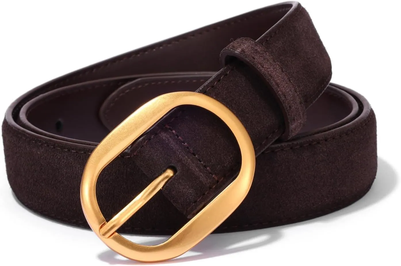 Womens Leather Suede Belt Brown Waist Belt for Casual Dress Jeans Ladies Genuine Leather Gold Buckle Belt