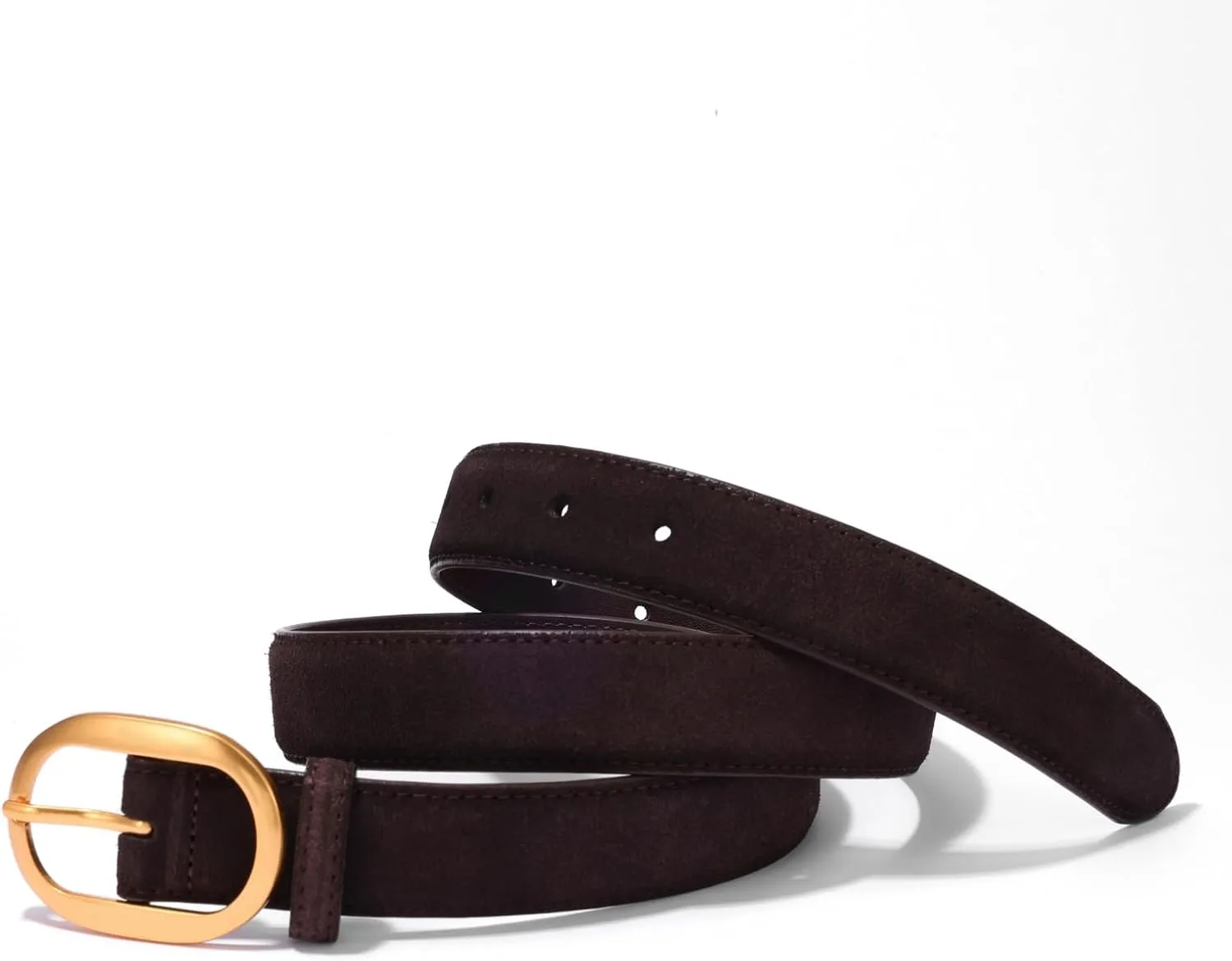 Womens Leather Suede Belt Brown Waist Belt for Casual Dress Jeans Ladies Genuine Leather Gold Buckle Belt