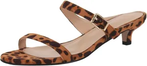 Women's Leopard Kitten Heel Mules - Slip On Summer Sandals