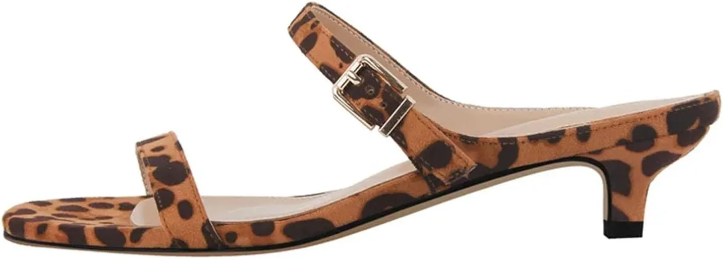 Women's Leopard Kitten Heel Mules - Slip On Summer Sandals
