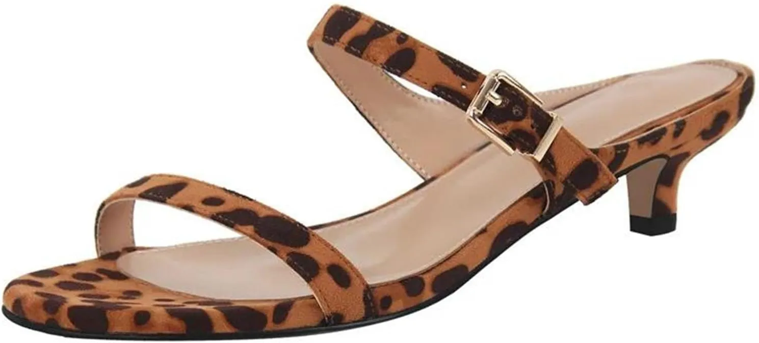 Women's Leopard Kitten Heel Mules - Slip On Summer Sandals