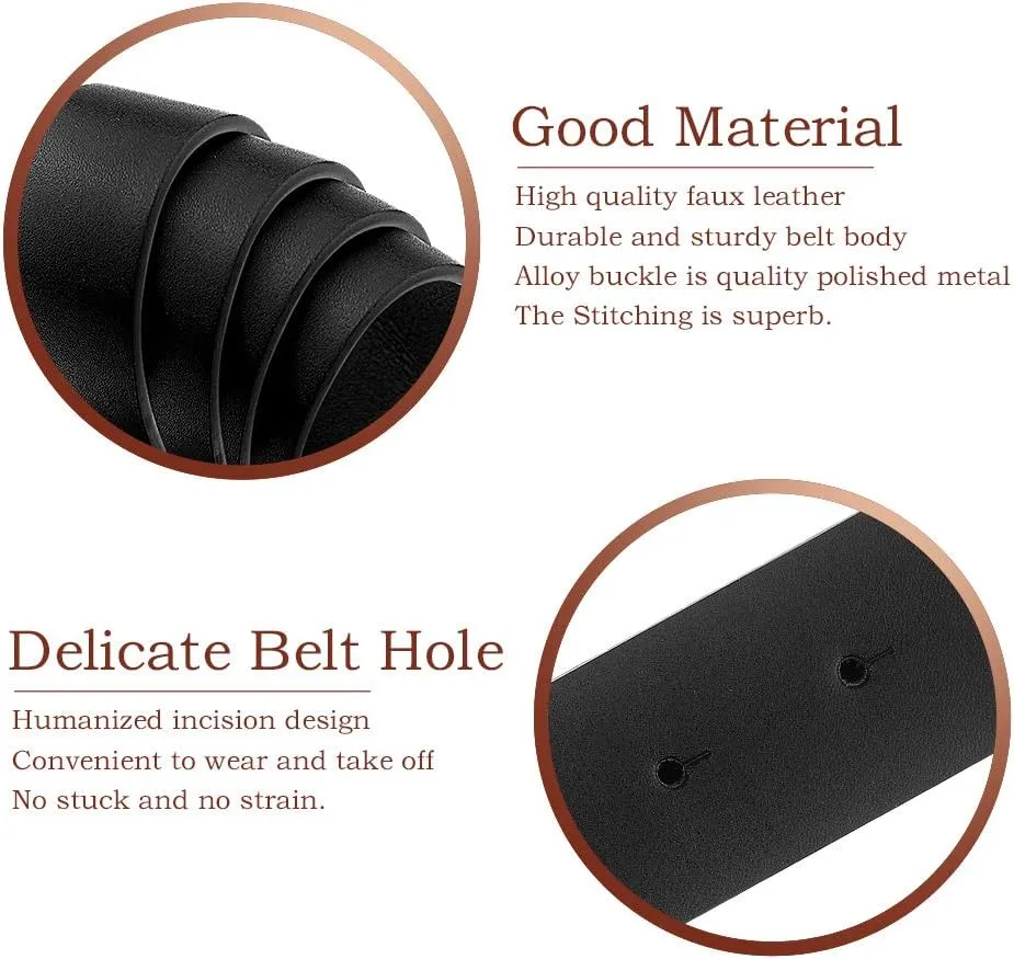 Women's PU Leather Belt Double O Ring Soft Faux Leather Waist Belt