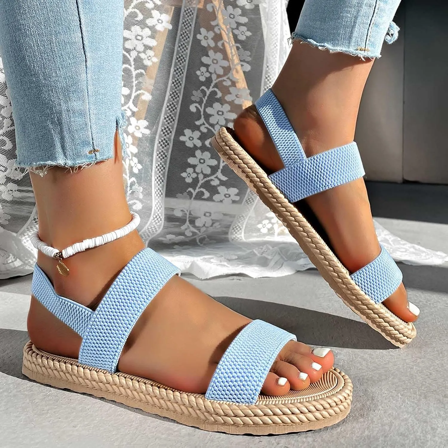 Women's Sandals Summer Cross Strap Slide Sandals Soft Comfort Walking Casual Sandals Arch Support Sandal