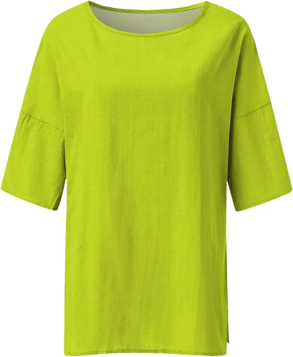 Women's Summer Tops Trendy Comfy Cotton Linen Shirts Loose Soft Linen Blouse Round Neck Oversized Tunic Blouses