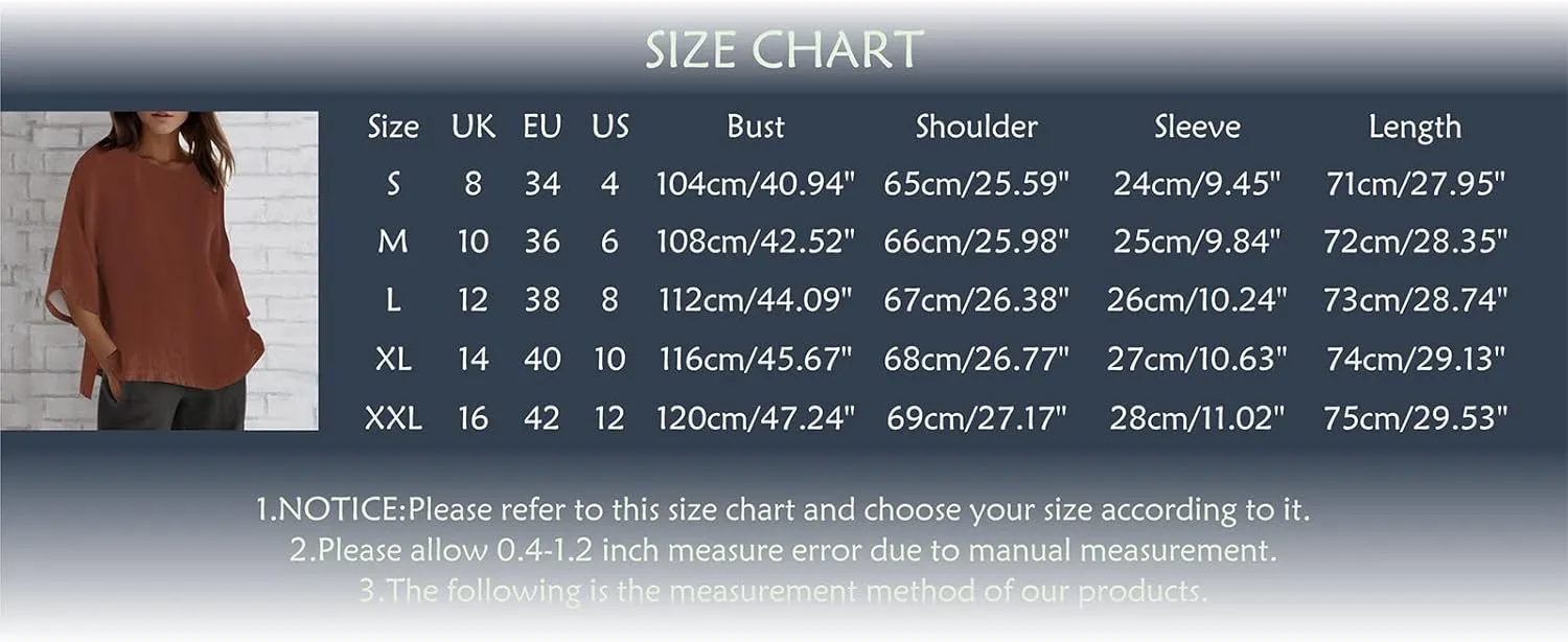 Women's Summer Tops Trendy Comfy Cotton Linen Shirts Loose Soft Linen Blouse Round Neck Oversized Tunic Blouses
